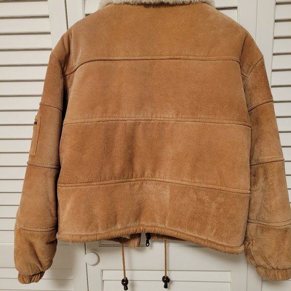 Bubble Bomber Jacket Genuine Suede Tan Size XS - Picture 12 of 16